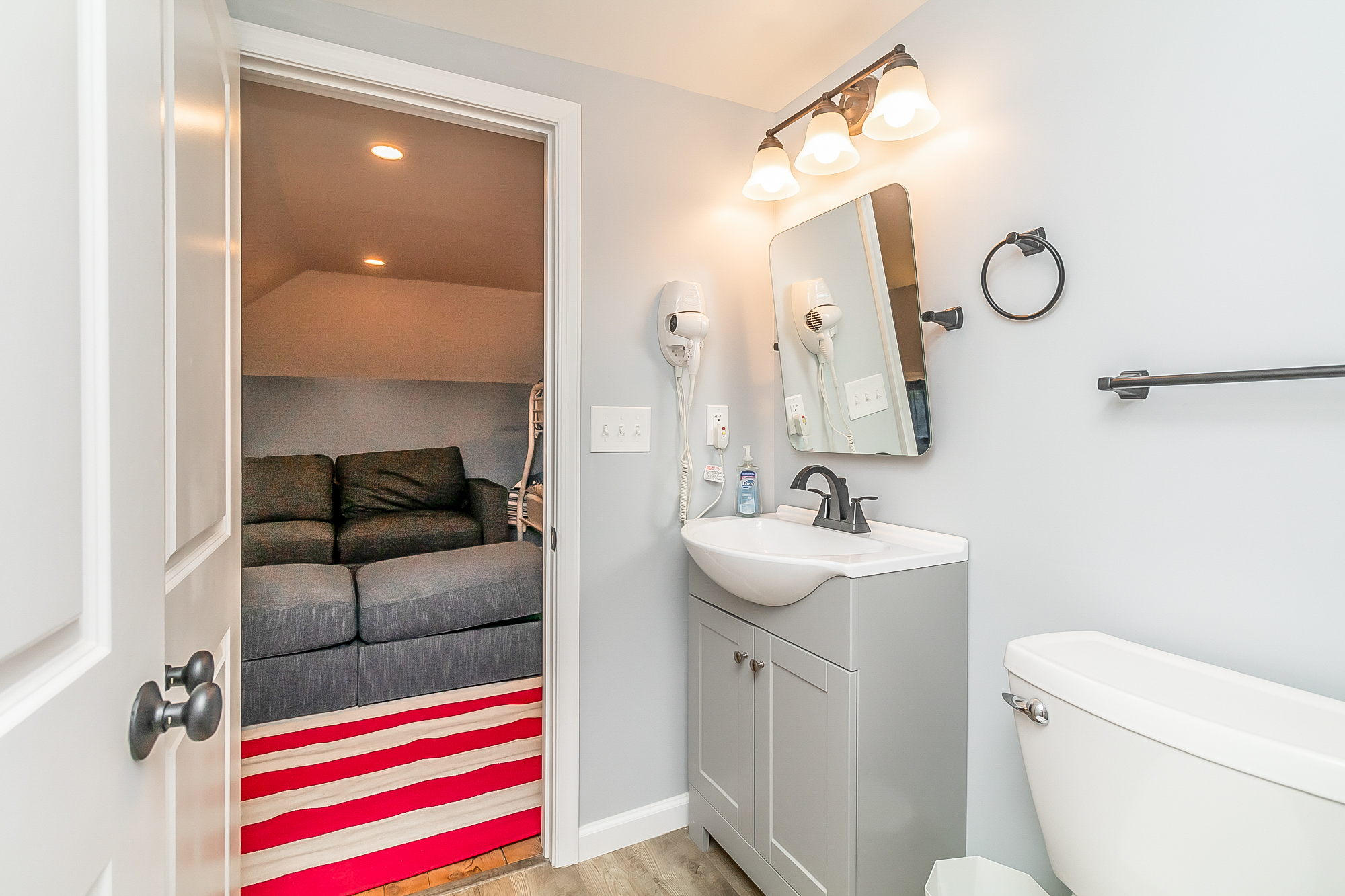 New upstairs bath vanity opening to the bunk lounge