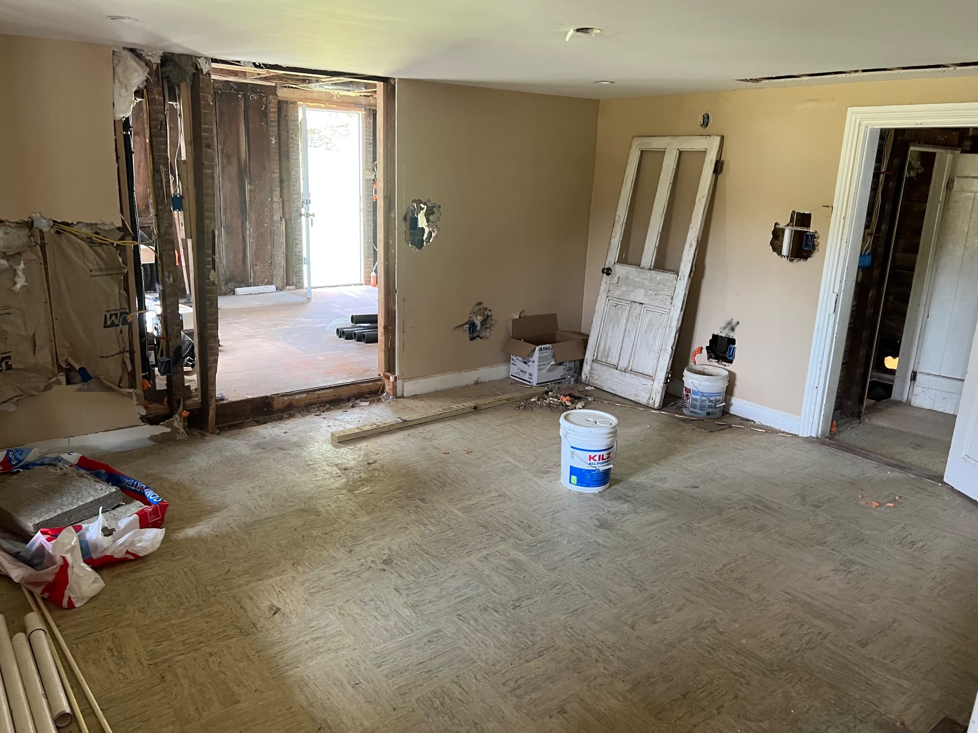 First-floor wall opened up to connect the main house to the rear addition